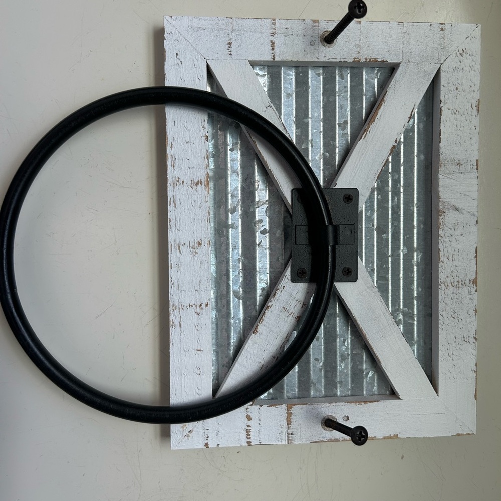 White and Silver Rustic Autumn Alley Farmhouse decor hand towel holder